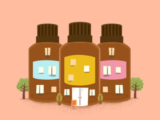 Sticker - Essential Oil Bottles Buildings Illustration