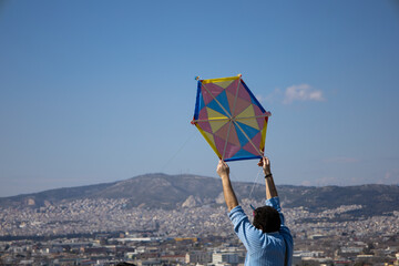 Kite flight in Athens on Clear Monday