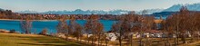 High Resolution Winter Panorama With The Austrian Alps In The Background At The Famous Waginger See Lake, Bavaria, Germany