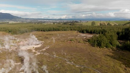 Canvas Print - Craters of the moon natural park, Rotorua. Aerial view of New Zealand geysers