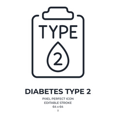 Type 2 diabetes mellitus concept editable stroke outline icon isolated on white background flat vector illustration. Pixel perfect. 64 x 64.