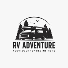 Vintage Retro RV Camper Van Logo Icon Illustration Template On White Background