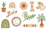 Fototapeta Boho - Set of different elements in boho style. Plants, rainbow, design elements.

