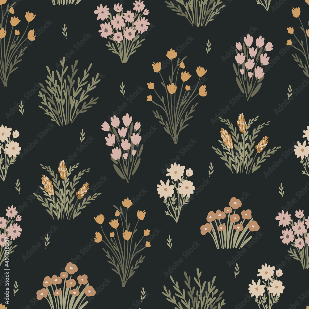 Wildflower meadow seamless pattern design for textile, fabric ...