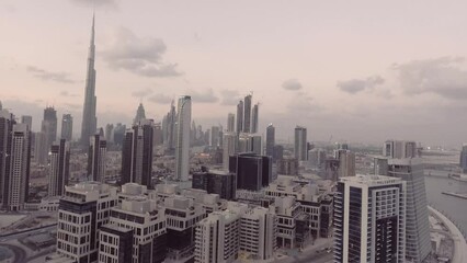 Wall Mural - Sunset aerial view of Downtown Dubai skyline, UAE