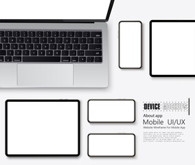 Leinwandbilder - The layout of a smartphone, laptop and digital tablet, a modern communication device isolated on a white background with a top view. Mockup generic device. Vector illustration