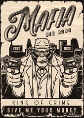 Poster - Mafia monochrome poster with aggressive ape