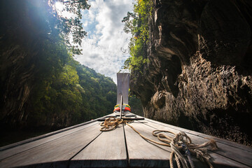 Tradition Thai wooden boat into the Sea of Southern Thailand