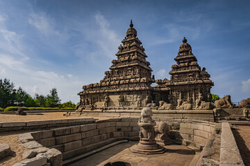 Shore temple built by Pallavas is UNESCO`s World Heritage Site located at Mamallapuram or Mahabalipuram in Tamil Nadu, South India. Very ancient place in the world.