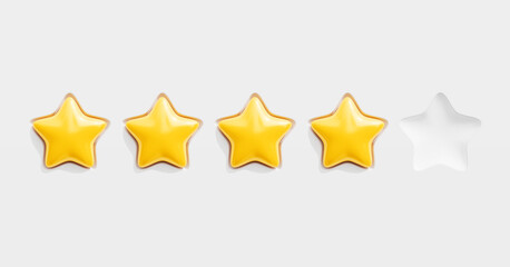 Wall Mural - five gold rating stars. customer review or feedback concepts. realistic vector illustration on light