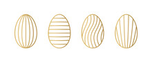 Set Of Different Golden Line Easter Egg - Vector Illustration