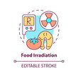 Food irradiation concept icon. Analysis service abstract idea thin line illustration. Expose product to ionizing radiation. Isolated outline drawing. Editable stroke. Arial, Myriad Pro-Bold fonts used