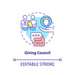 Giving council concept icon. Coach support and corporate education. HR skills abstract idea thin line illustration. Isolated outline drawing. Editable stroke. Arial, Myriad Pro-Bold fonts used