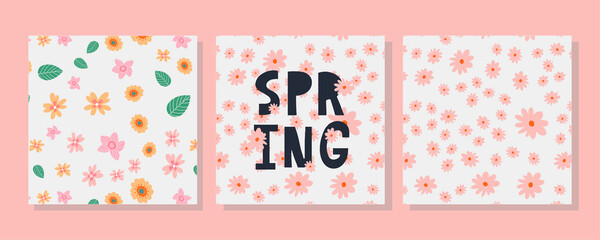 Sticker - Hello Spring hand logotype, badge typography icon. Lettering spring season with leaf for greeting card, invitation template. Retro, vintage lettering banner poster template background, Sale, offer