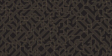 Art Deco Geometric Background With Triangles, Seamless Pattern. Black And Gold Lines, Editable Strokes. Vector Illustration, EPS 10