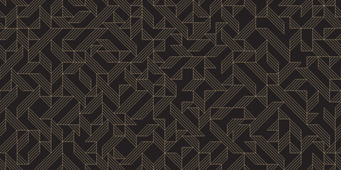 Wall Mural - Art deco geometric background with triangles, seamless pattern. Black and gold lines, editable strokes. Vector illustration, EPS 10