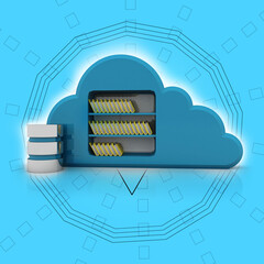 Poster - 3d rendering database storage data base with cloud folder storage
