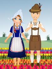 Illustration Of Dutch Traditional Costume Of Man And Woman