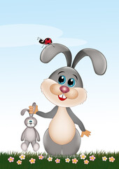 Poster - illustration of bunny with ladybug