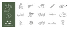 Set Of War Military Line Icons