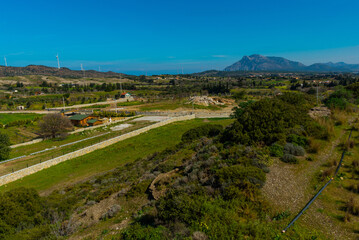 Wall Mural - KIZLAN, MUGLA, TURKEY: Fields, mountains and windmills in the the village of Kizlan, near Datca on a sunny day.