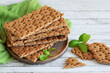 Crackers with a high fiber content, buckwheat crackers in a clay plate.Crispy buckwheat bread.Healthy eating.