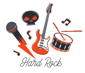 Wall Mural - Rock music band vector flat illustration isolated over white background, hard rock and heavy metal live sound festival or concert, rock n roll musical band playing, night club party.