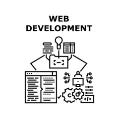 Wall Mural - Web Development Vector Icon Concept. Programmer Coding And Developing Website, Html, Css And Java Script Language For Web Development. Interface Design And Adaptive Black Illustration