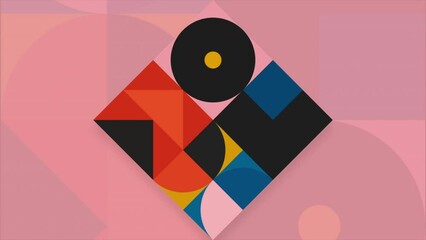 Poster - Square with moving geometric shapes. Motion. Stylish animation with geometric patterns in square. Retro collage with moving shapes in square