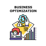 Fototapeta Młodzieżowe - Business Optimization Vector Icon Concept. Brainstorming And Planning Strategy For Business Optimization And Increasing Money Wealth. Analyzing Financial Infographic Color Illustration