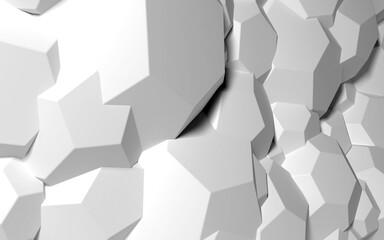 Poster - Abstract background with white 3D shapes flying in the light as a messy array or chaotic structure for any pastel backdrop. 3D illustration