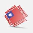 Flag of Taiwan. Integrated circuit icon in colors of taiwanese flag. Semiconductor manufacturing. Processor, microchip. Vector Illustration. EPS10.