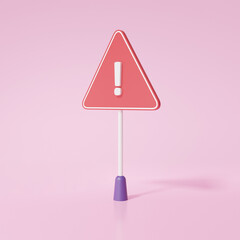 Aufkleber - Triangle pole label warning symbol icon with pictogram on pink background. precaution, beware danger, traffic alert safety concept. isolated. 3d render illustration