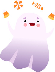 White Ghost or Spirit as Spooky Halloween Character Juggling with Candy