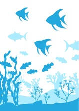 Underwater World Silhouette. Fish And Algae