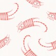 Seamless pattern of pink striped cats. Cute style. Delicate colors. Stock illustration.