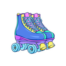 Roller Skates Illustration. Retro Roller Skates. 90s Fashion. Disco Style. 90s Style Vector. 1990s Trendy Illustration. Nostalgia For The 90s.