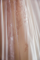 Wall Mural - Close up view white wedding dress. Classic wedding dress styles concept