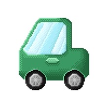 Green Pickup Truck Pixel Art. Car Cartoon. Vector Illustration.
