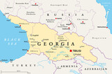 Fototapeta  - Georgia, political map, with capital Tbilisi, and international borders. Republic and transcontinental country in Eurasia, located south of the North Caucasus Federal District of Russia. Illustration.