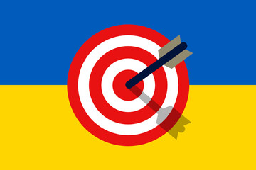 Wall Mural - National flag and target as metaphor - Ukraine and  being under attack, assault and aggressive aggression. Flag with target. Vector illustration.