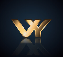 Modern Initial logo 2 letters Gold simple in Dark Background with Shadow Reflection VY