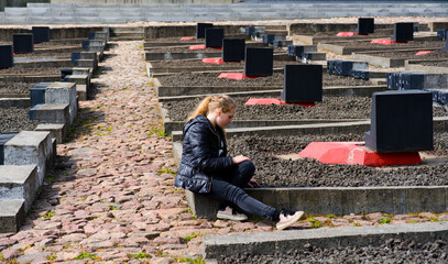 The bells in Khatyn with a sky background. The cemetery of burned vilages.