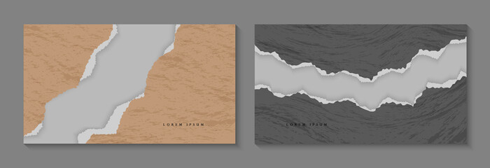 Set Of Minimal Grunge Abstract Paper Ripped Frame Design In White Background