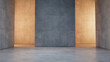 © RocknRoller Studios - Unfurnished Interior with Tiled Concrete walls and Bare Concrete floor. Art Gallery with Contemporary Architecture. 3D Render.