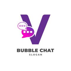 Wall Mural - letter V with bubble chat decoration vector logo design