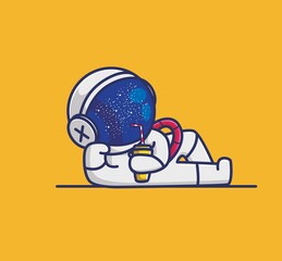 cute astronaut drinking lemon juice. cartoon travel holiday vacation summer concept isolated illustr