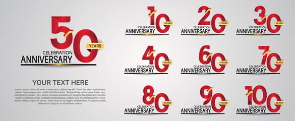 set anniversary logotype premium collection red color with ribbon isolated on white background