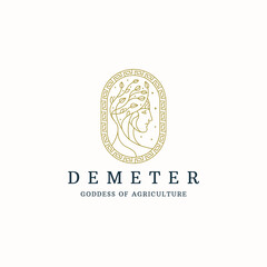 Wall Mural - Demeter the Ancient Greek goddess of grain and agriculture logo icon design template line style flat vector