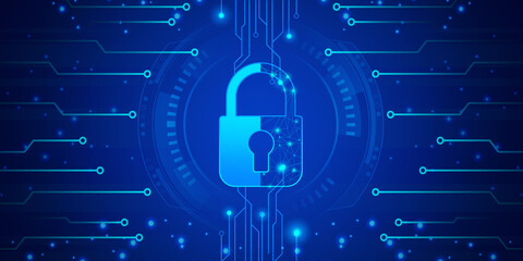 Poster - Protect cyber attacks with a double exposure of a hand touching a network connection. Personal data security padlock, Internet security business, notion of a network security system